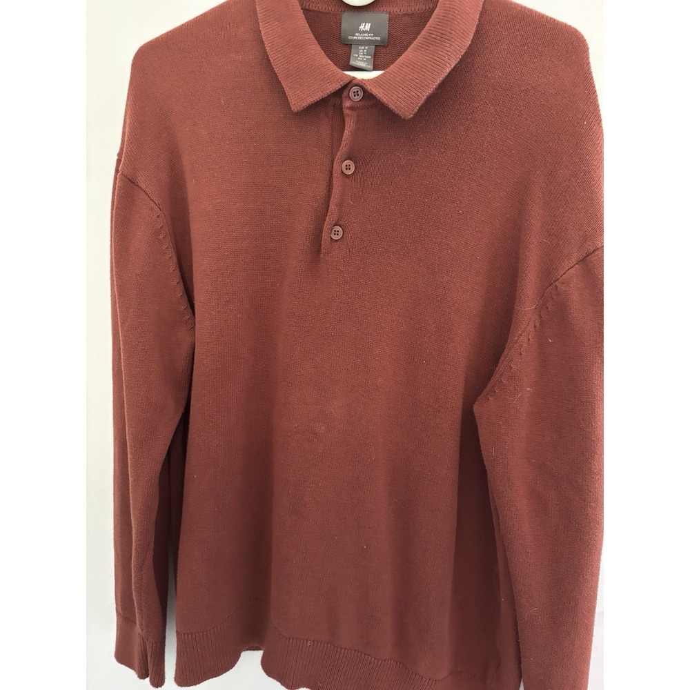 H & M Relaxed Fit Medium Long Sleeve Polo Sweater Heavy Winter Wear 48x30 Preppy